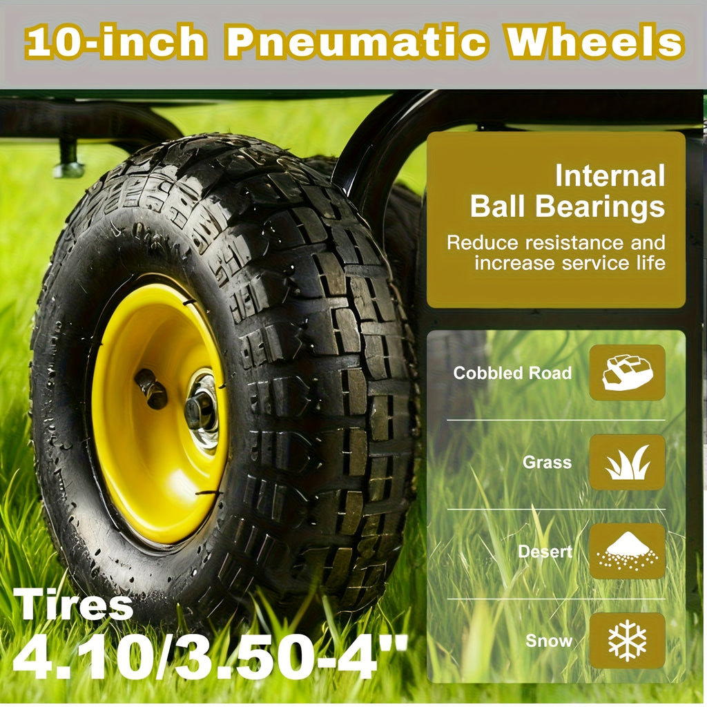 Heavy Duty 880 Lbs Capacity Mesh Steel Garden Cart Folding Utility Wagon with Removable Sides And 4.10/3.50-4" Wheels 10 Inch Tire (Black)