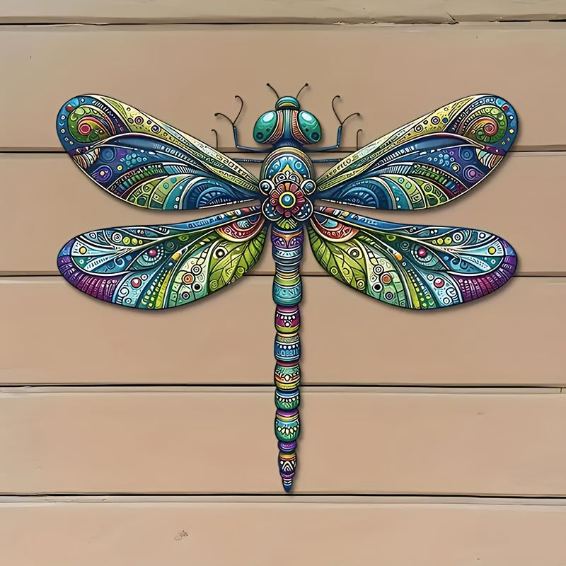 A Metal Dragonfly Relief, Meticulously Hand-Carved. It Features Three-Dimensional Wings And Compound Eyes, with Intricate Details. The Matte Black Background Enhances Its Depth