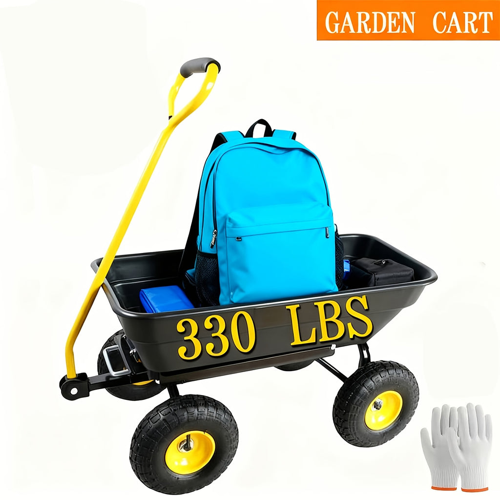 Poly Garden Dump Cart with Steel Frame Yard Dump Utility Cart Heavy Duty Garden Dump Truck with Wheels 330 Lbs Yard Wagon Cart with 180° Rotating Handle And 10 Inches Pneumatic Tire 19.81gal for Outdoor Lawn Yard