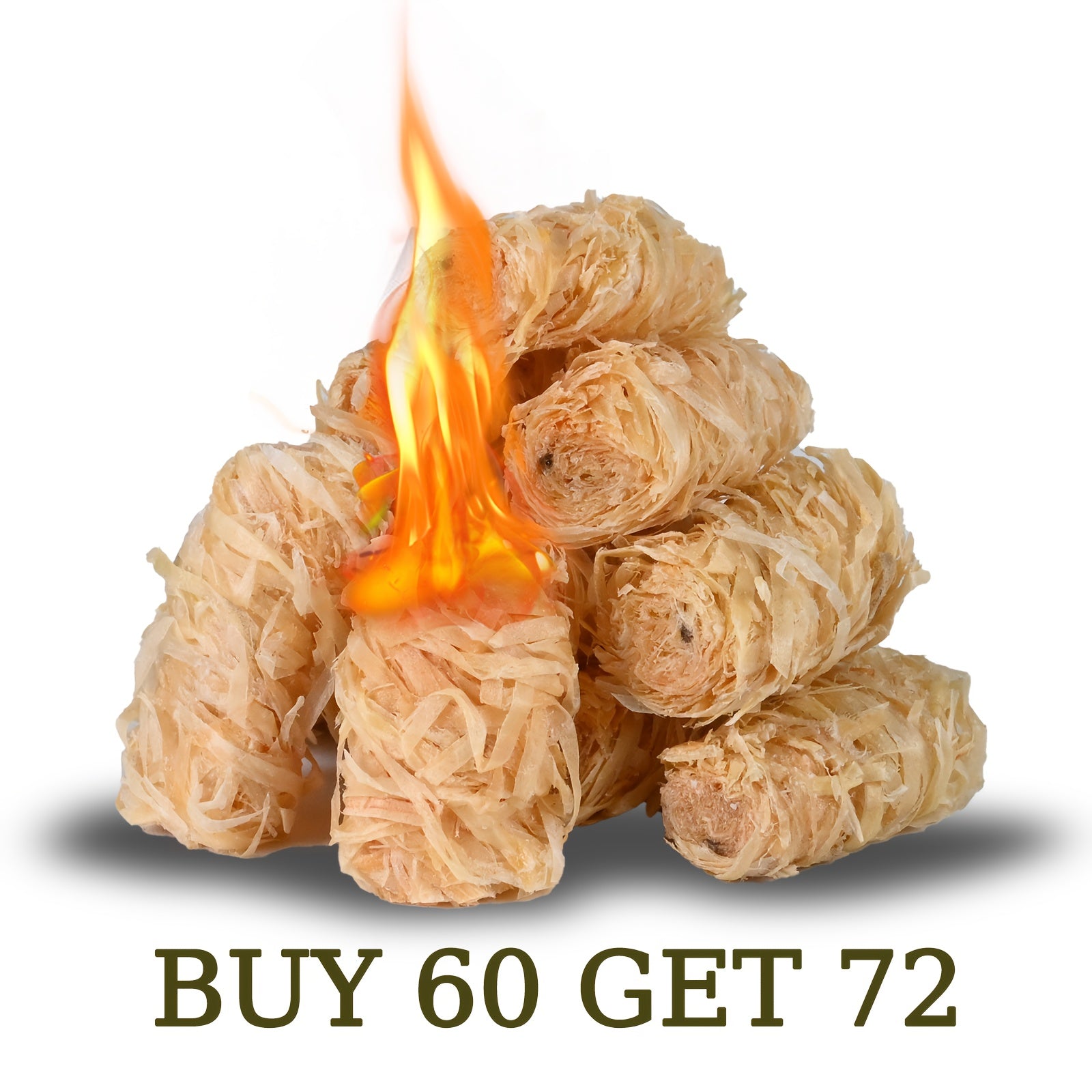 24/60 Get 72/144pcs Natural Fire Starter for Campfires: All Weather Firestarters - Odorless Charcoal Starters for Grill | Fire Pit | Indoor Fireplaces | BBQ | Wood Stove | Smoker