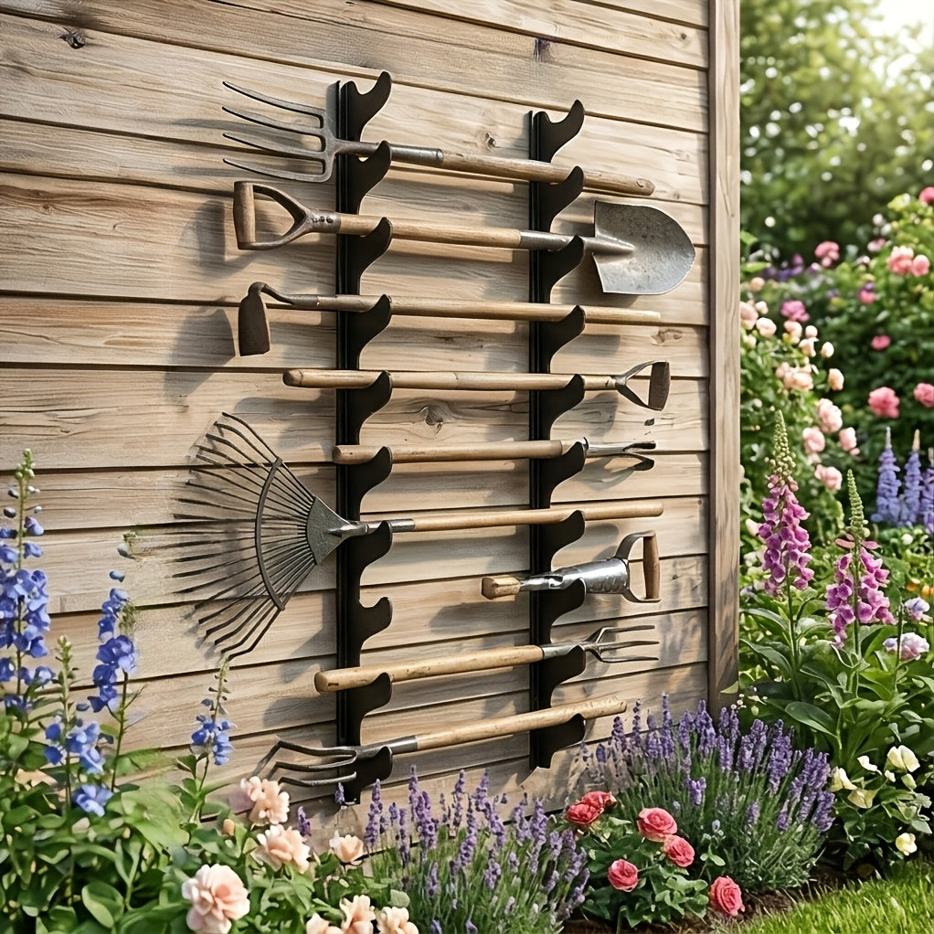 2pcs Heavy-Duty Wall Mount Tool Rack, Space-Saving Garden & Garage Tool Organizer For Shed, Warehouse & Home Use