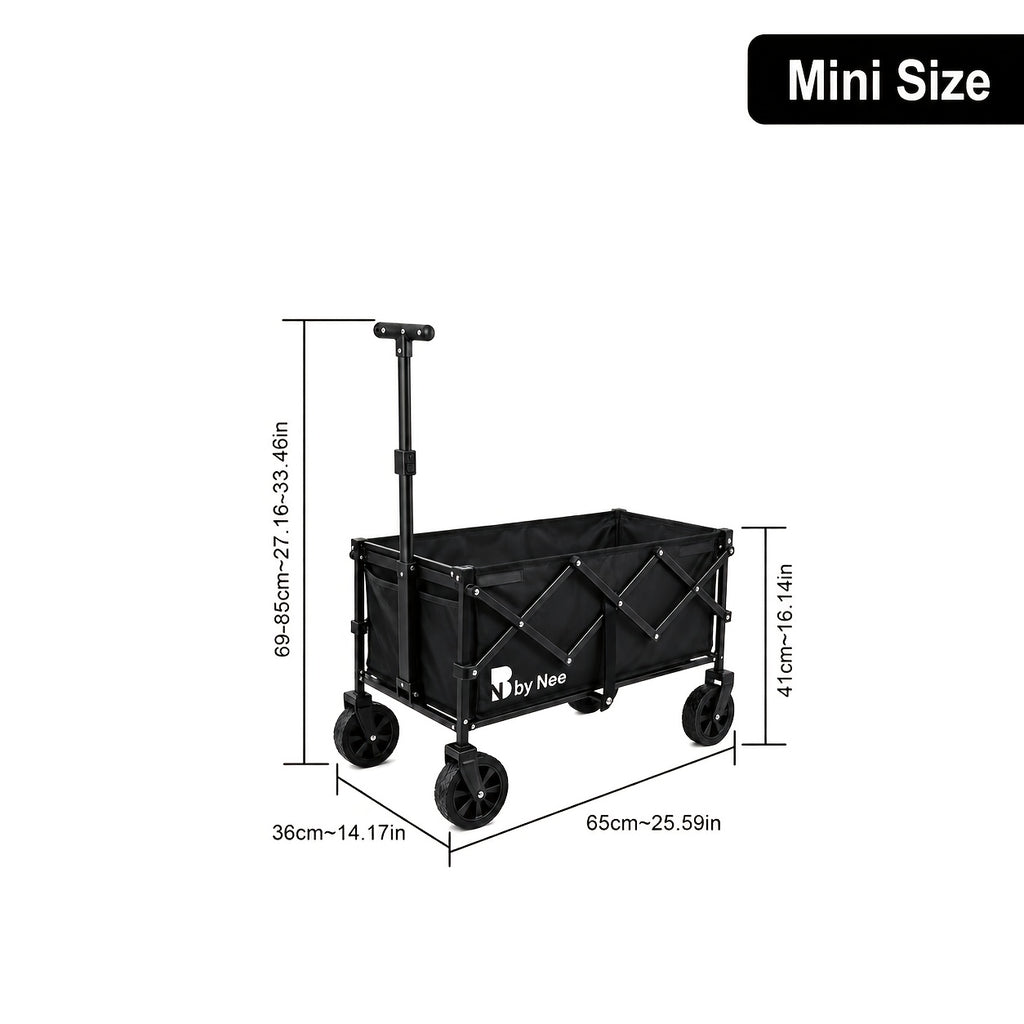 Multiple Sizes Heavy Duty Collapsible Folding Wagon Cart with Wheels, All Terrain Folding Utility Cart with Steel Frame And 600D Oxford Fabric, No Assembly Required, Portable Garden Wagon with Tool Holder for Camping, Gardening, Beach, Pet Walking