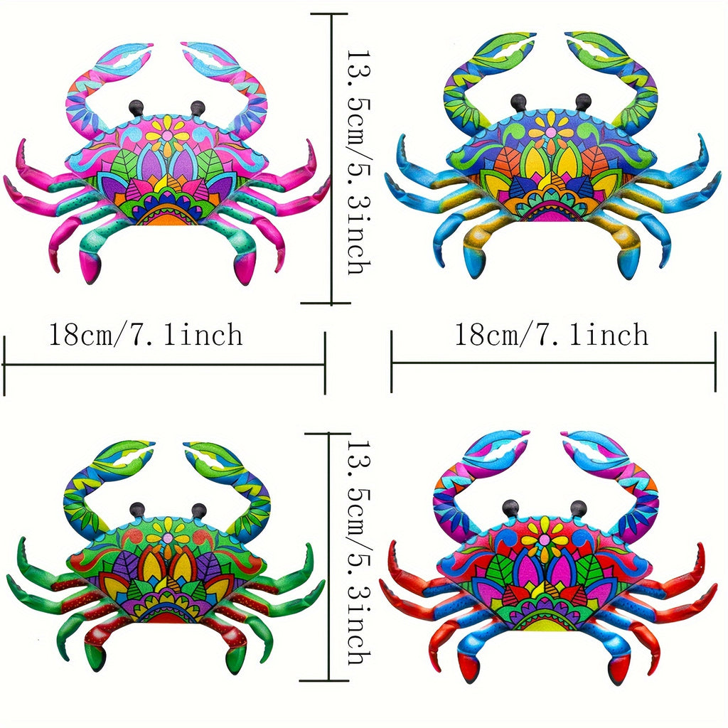 4pcs Metal Crab Wall Decoration Set - Cute Metal Crab Wall Art Decorate Patio, Garden, Hallway, Living Room, Terrace