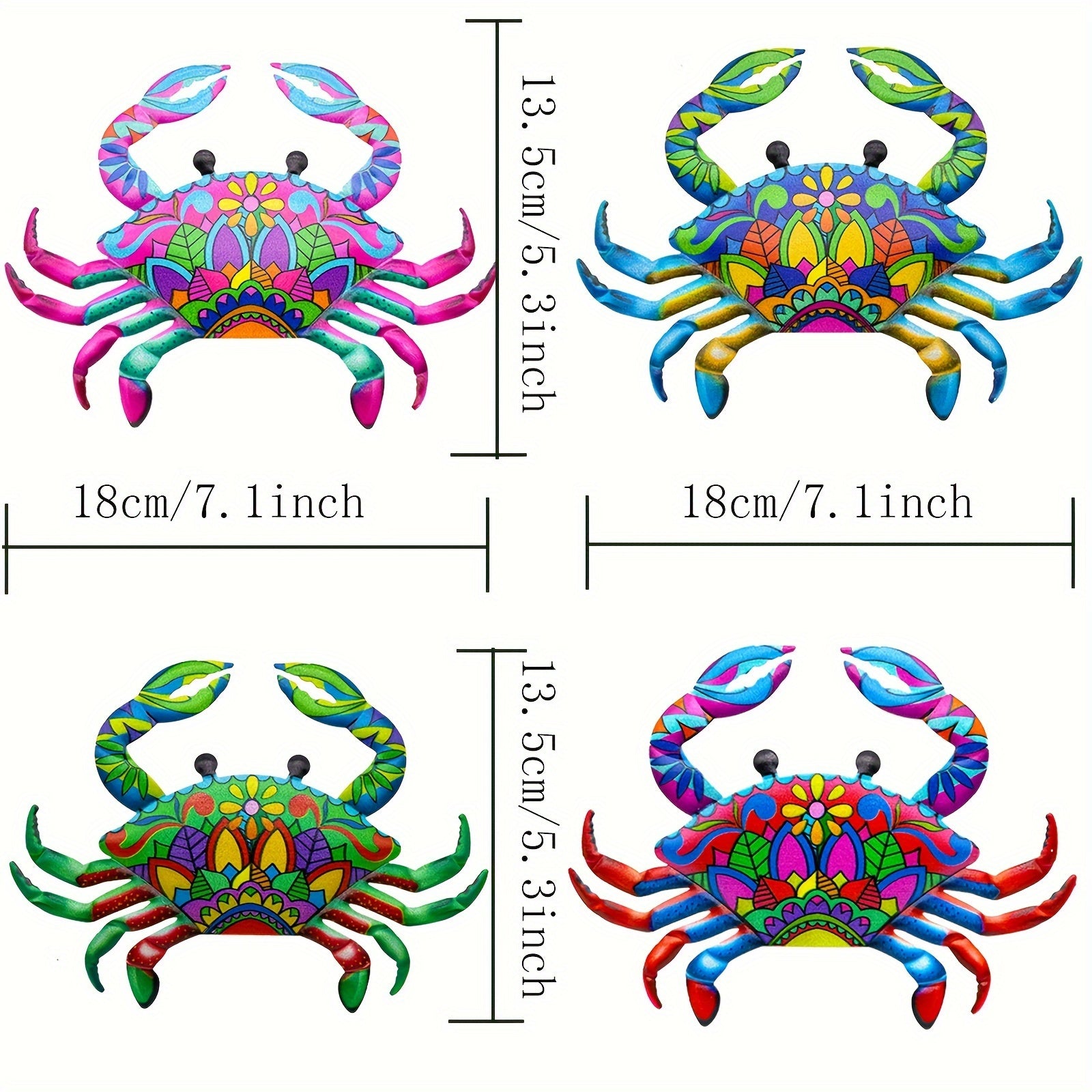 4pcs Metal Crab Wall Decoration Set - Cute Metal Crab Wall Art Decorate Patio, Garden, Hallway, Living Room, Terrace