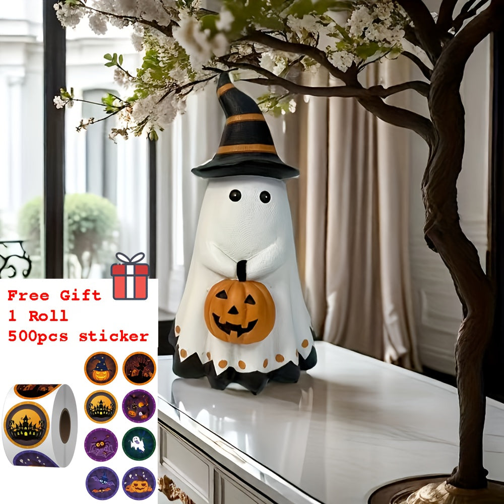 One Whimsical Halloween Statue Featuring a Witch Hat And a Pumpkin, Made of Durable Resin, Ideal for Decorating Your Home And Garden During The Festive Season