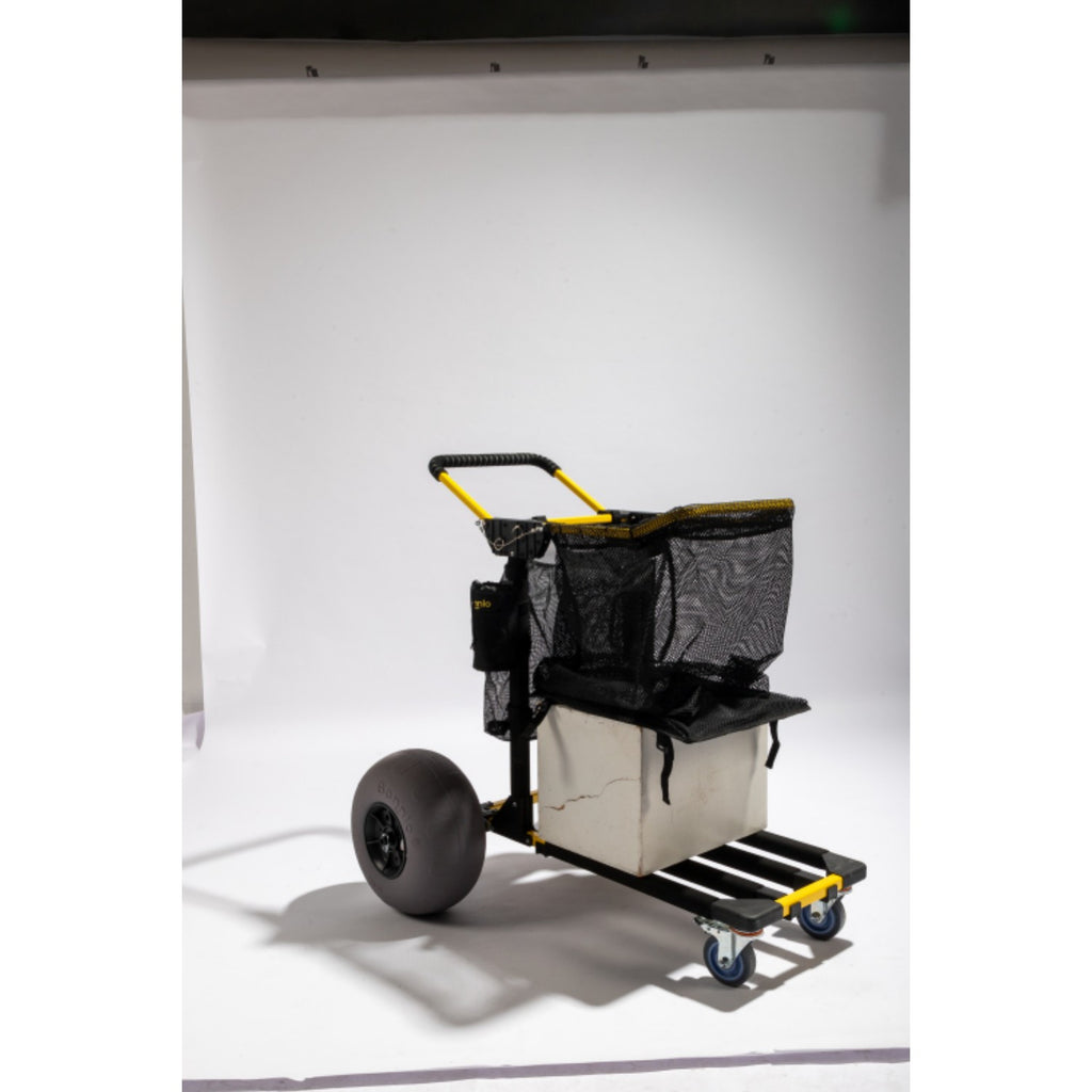 Bonnlo Beach Fishing Cart, Beach Wagon Trolley with 12" Big Balloon Wheels for Sand Foldable Beach Trailer with 23" x 15" Cargo Deck, Fishing Rods Holder, Water Bottle Holder, Mesh Bag, Hand Pump