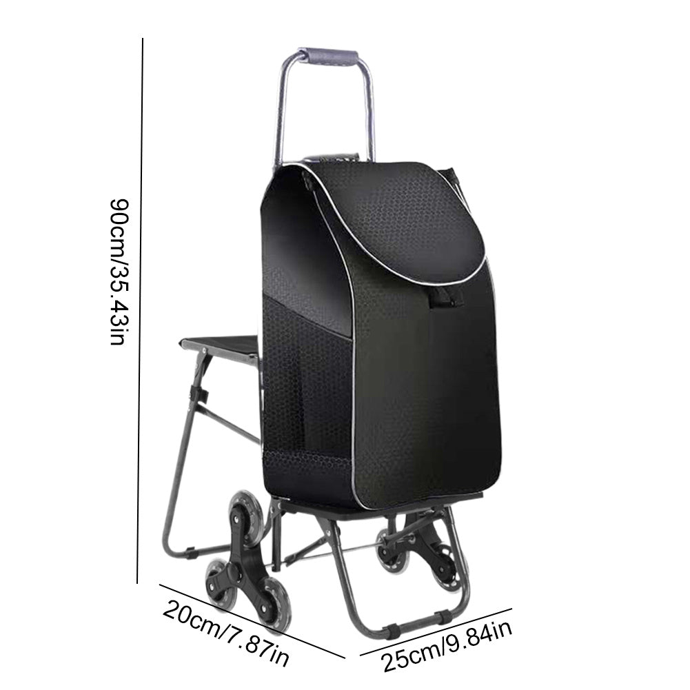 Climbing Stairs Luggage Cart Trolley with Waterproof Bag & Chair Folding Grocery Shopping Trolley Portable Folding Cart with Climbing Stair Wheels for Effortless Grocery Transport