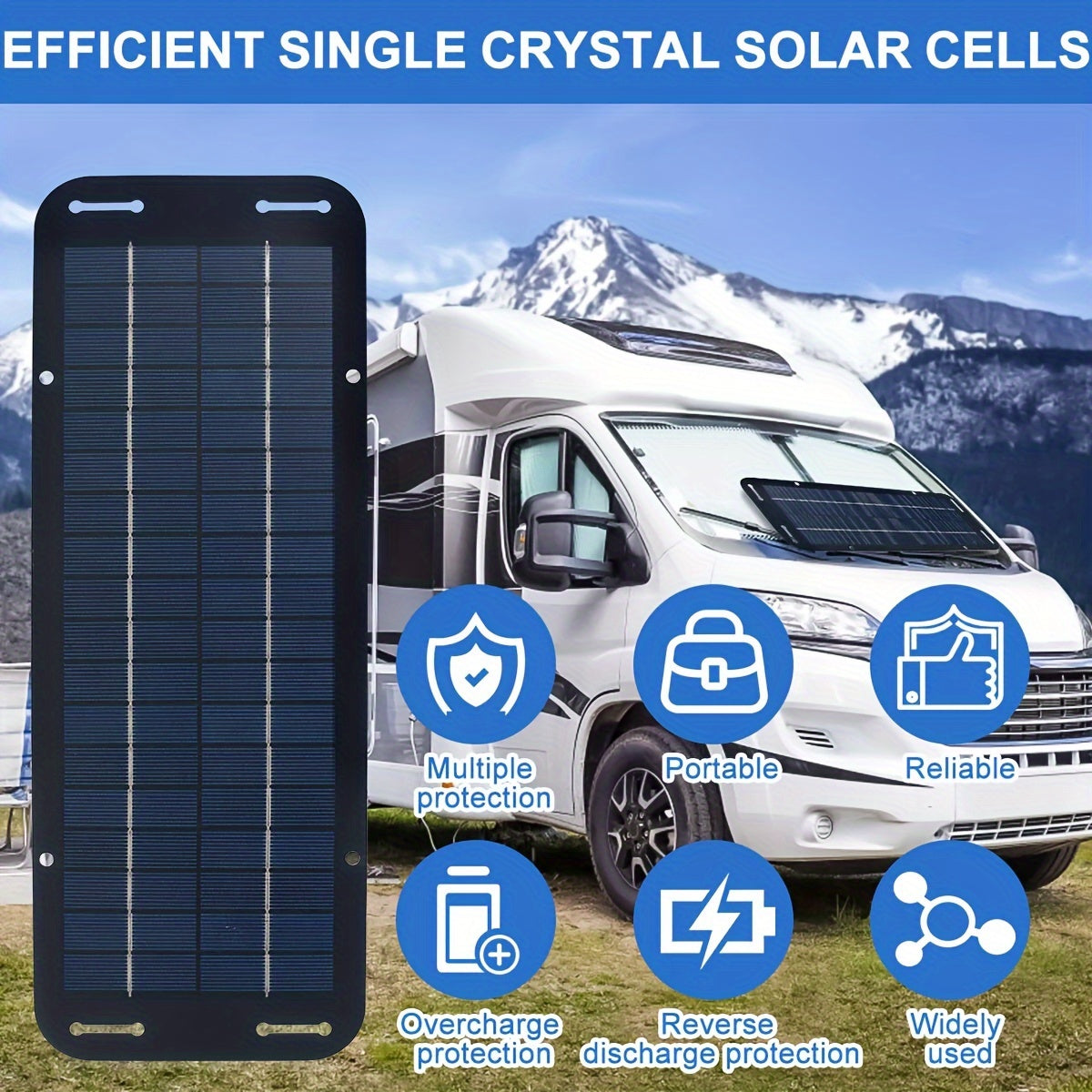 Portable 30W Solar Panel IP65 12V Solar Battery Charger Kit, Trickle Charger Maintainer for Camping Outdoor Home Car RV Boat Marine Trailer Automotive