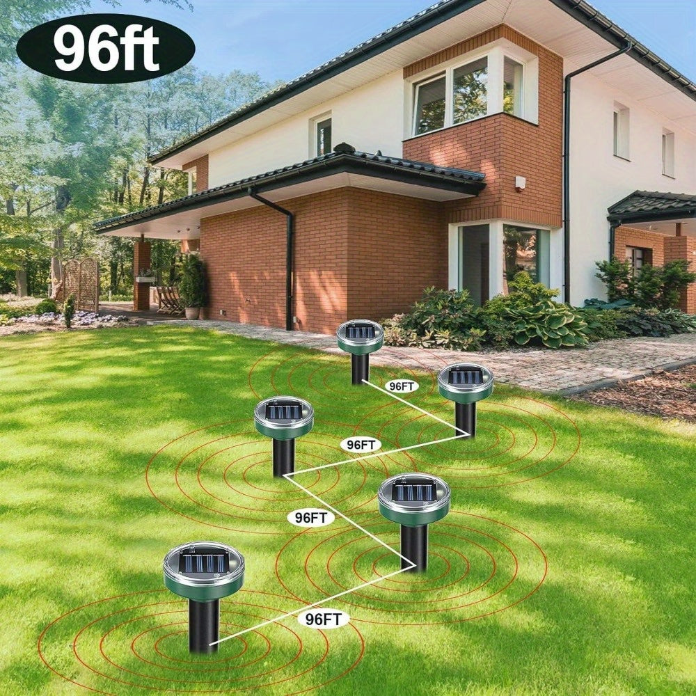 4 Pack Mole Repellent Solar Powered Gopher Repellent Ultrasonic Solar Powered Sonic Mole Deterrent Stakes Snake Groundhog Repellent for Yard Garden Lawn