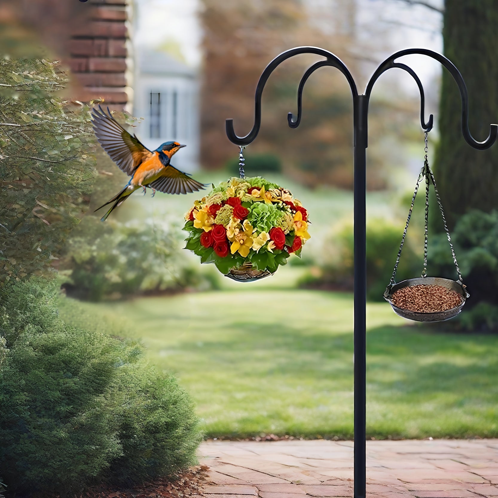 Pro 88"/80.9in Shepherd Hook - Windproof Anti-Tip Base & 4 Heavy-Duty Hooks (for Planters, String Lights, Wedding Arch Decor)