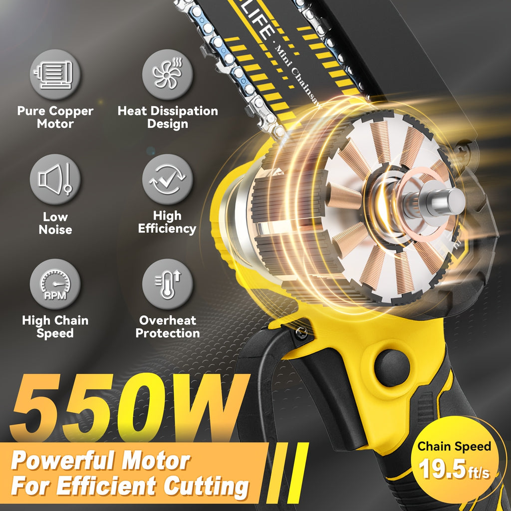Cordless Mini Chainsaw, 6 Inch Handheld Electric Chainsaw, Portable Power Chainsaw with 1/2 Rechargeable Batteries & Toolbox, for Tree Trimming, Wood Cutting & Garden Yard Work
