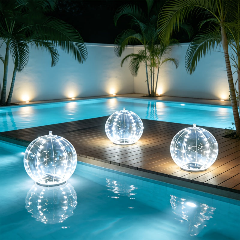 Solar Pool Light That Floats, IP68 Inflatable Light Up Pool Balls, 8 Lighting Modes Float Or Hang Solar Floating Lights for Pool, Wedding, Party Decor Night Swimming Backyard Decor Garden Ambiance Beach Party Summer
