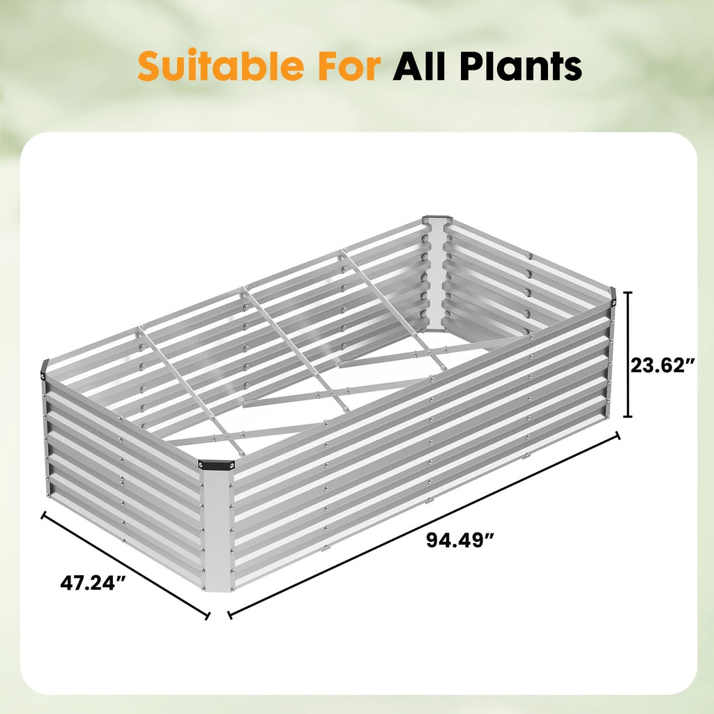Raised Garden Bed 8x4x2ft, Galvanized Steel Planter, Easy Assemble Outdoor Metal Kit with Metal Corners for Vegetables, Herbs, Flowers