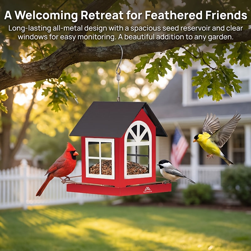 Red White Bronze Outdoor Bird Feeder, Large Capacity Hanging Bird Feeder for Wild Birds, Attracts Chickadees Hummingbirds Goldfinches Cardinals Finches Sparrows, Rustic Metal Decorative Birdfeeder, Gift for Bird Lovers Women Men, Mother'S Day Easter