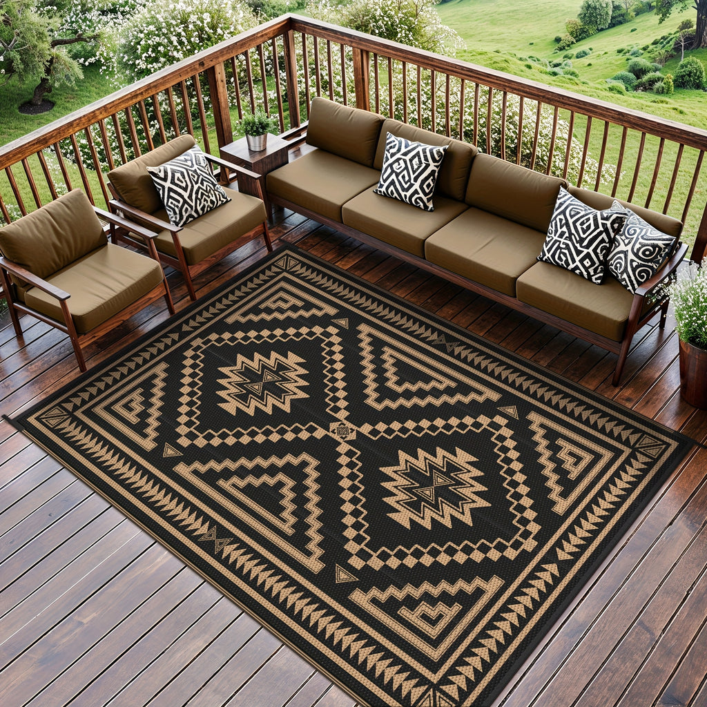 Outdoor Mat Reversible Plastic Straw Camping Mat for Patio, Deck & RV - Blackbrown Lightweight Durable Mat