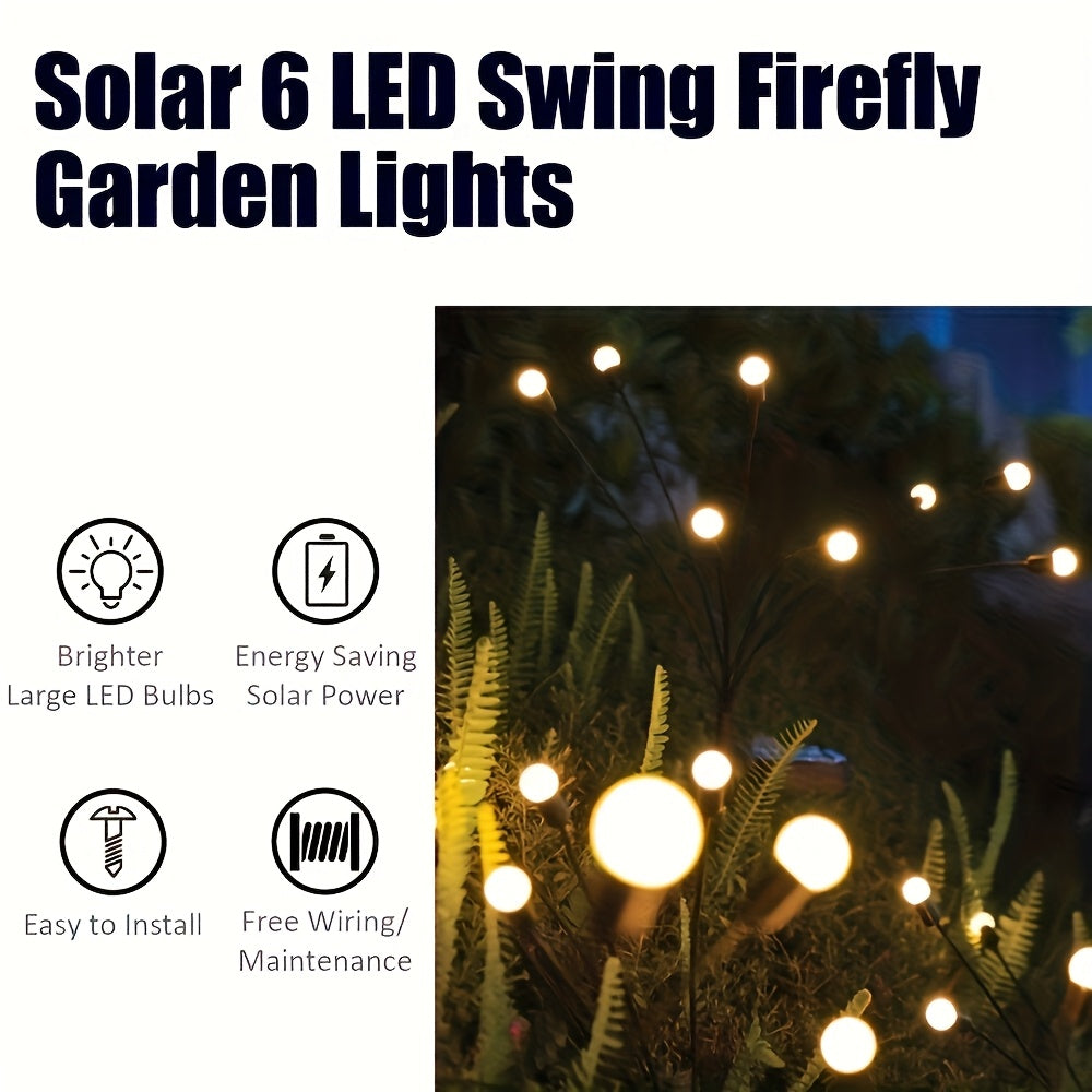 8-Pack Solar Lawn Firefly Lights, Each Bulb 8 Lumens Brightness, IP65 Splash-Proof - Add LED Firefly Ground Stake Garden Decorative Lights - Venue Ramadan Festival Decorative Lights