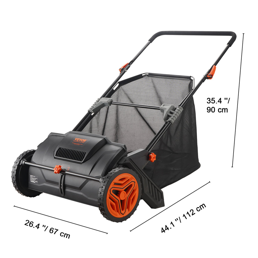 VEVOR Push Lawn Sweeper, 21-inch Leaf & Grass Collector, Strong Rubber Wheels & Heavy Duty Thickened Steel Durable to Use with Large Capacity 3.5 cu. ft. Mesh Collection Bag, 2 Spinning Brushes