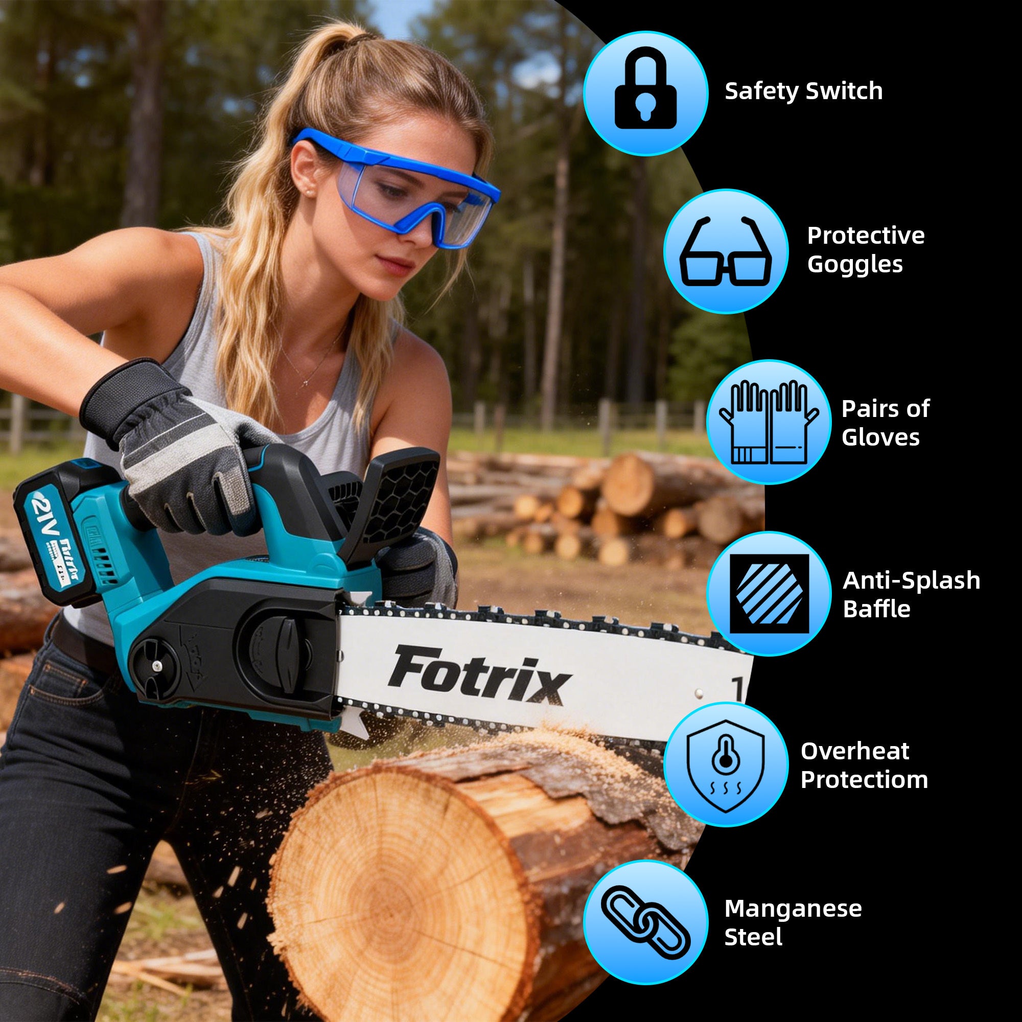 Cordless Chainsaw | 12/16-Inch, Battery Powered Handheld Electric Saw for Brush Clearing, Fence Line Cleanup, Dead Wood Removal, Hedge Reducing, Log Bucking, Property Maintenance, Estate Care, Trail Grooming & Tree Limb Salvage