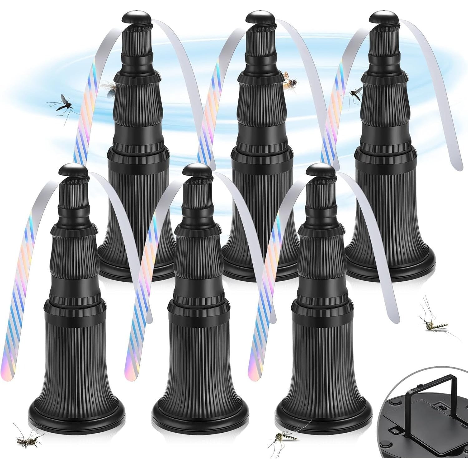 Fly Fans for Tables, Fly Fan for Indoor Outdoor Tables Battery Powered Fly Swatter Fan to Keep Flies Away with Holographic Blades for Home Party Outside Picnic, 6 Pack