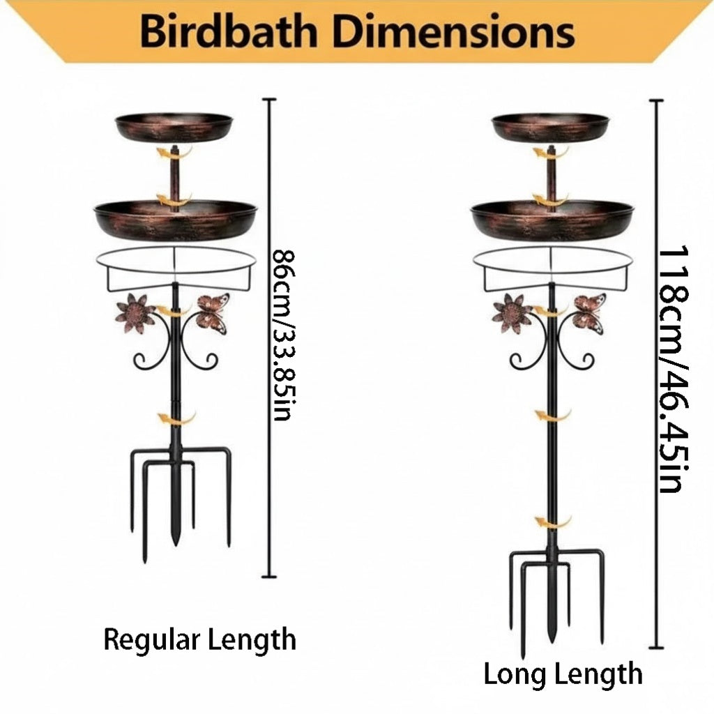 46 Inch Heavy-duty Metal Double-layer Bird Bath Tub -7.9 Feet Plus 12 Inches Double-layer Large Capacity Water Collection Feeding Basin, 5-claw Stable Base, Durable, Courtyard Decoration, Easy To Install And Clean, Multifunctional Bird Feeder