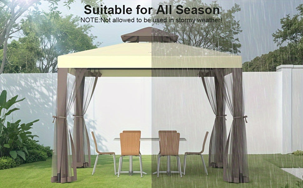 Outdoor Gazebo, 10x10 Patio Gazebo Waterproof Canopy Tent UV-Resistant 2-Tier Top Sturdy Canopy Tent for Camping with Mosquito Netting for Garden Patio Backyard