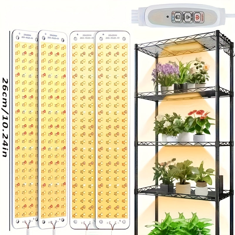 2/4pcs LED Grow Lights Featuring 718 LED Beads, Designed for Full Spectrum Growth of Indoor Plants. The Ultra-Thin LED Growth Light Bar Includes Automatic On/Off Settings for 3/9/12 Hours, Offers 3 Lighting Modes