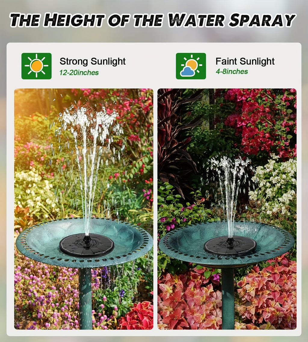 1W/1.5WSolar Polysilicon Panel Fountain Pump, Diameter 13cm, IPX8 Free Standing Floating Solar Powered Water Fountain Pump, 8 to 20 Inches Water Spray, Outdoor Watering Submersible Pump for Pond, Pool, Garden, Fish Tank, Yard, Birdbath