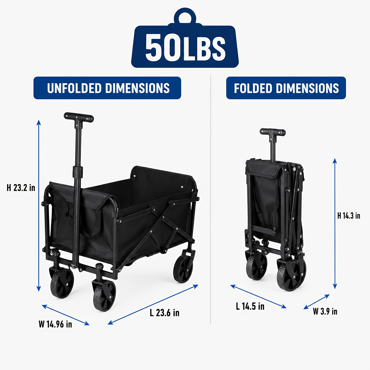 Heavy Duty Collapsible Wagon Cart, 50LBS(Sold Separately)/350 LBS/550LBS Folding Utility Wagon With All-Terrain Wheels, Portable Garden Cart For Shopping, Sports, Farming, Yard Work, Camping, Beach & Grocery